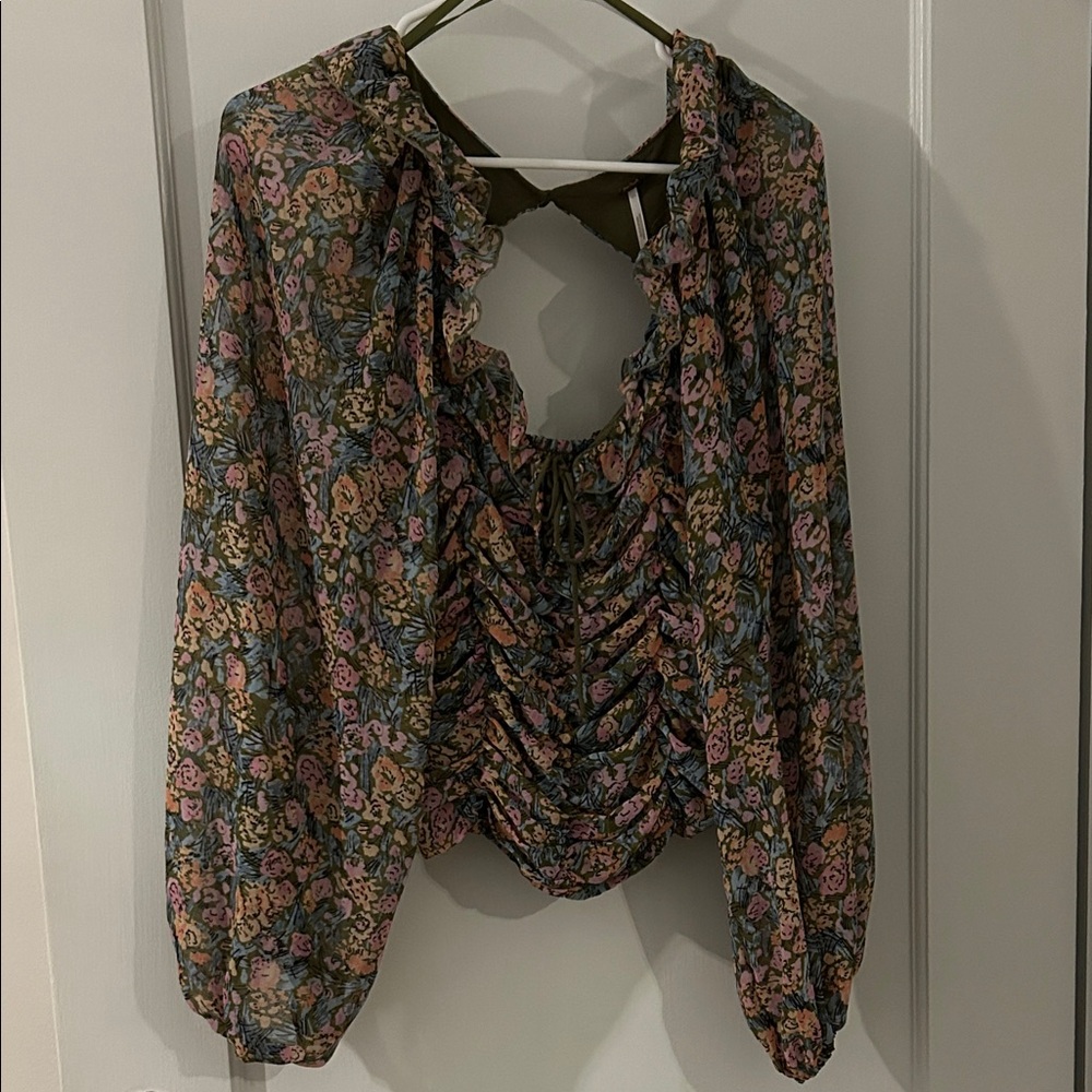 Free People Floral Ruffle Blouse